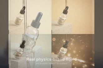 create 3d cosmetic product animation with real liquid simulation