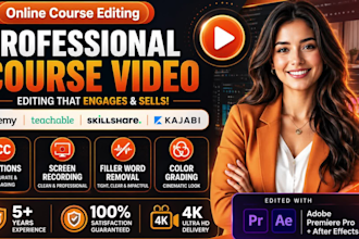 do video editing for online course training videos with captions, screen record