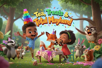 design a cinematic children book trailer in 3d animation, children illustration