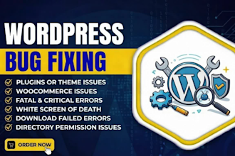 fix wordpress website issues, elementor errors, woocommerce bugs wordpress help
