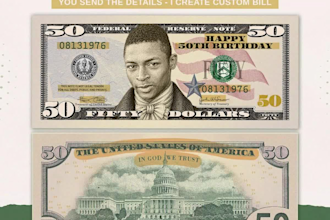 add your photo and info on fifty play money
