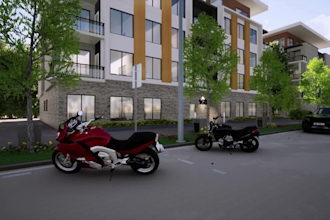 design a modern and realistic 3d condominium building