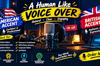 provide a professional human like english voice over