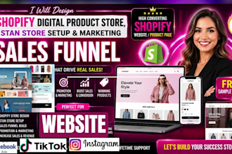 design shopify digital product, shopify ecommerce website promotion stan store