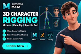 rig 3d character for mixamo, mixamo face rig or specific part