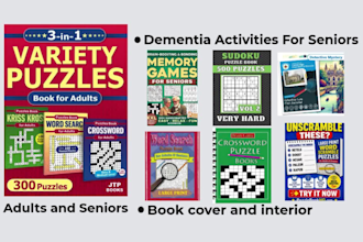 design book interior, paperback cover, coloring book, kdp publishing crossword