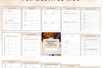 design canva homeschool planner, kids workbook and  learning guide for parents