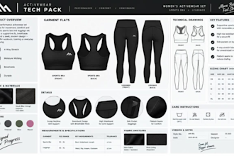 create fashion design techpack  sportswear design activewear wear techpack