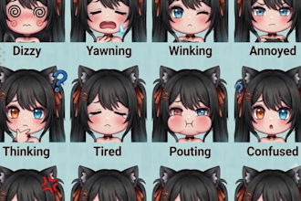 draw twitch emotes,  vtuber animated emotes, chibi emotes, twitch badges stream