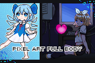 pixelated full body anime illustrations