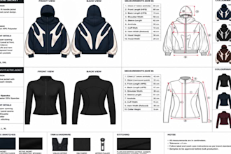 design an activewear tech pack for leggings, a hoodie, a jersey, and a tracksuit