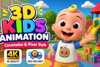 create 3d kids animation, nursery rhymes, and cocomelon style learning videos