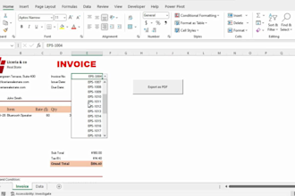 create automated excel invoice system with PDF export