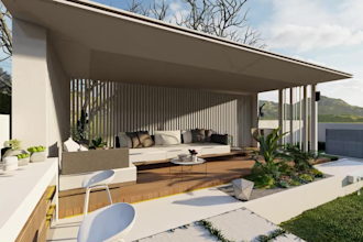 design outdoor backyard landscape, garden, pool as architect