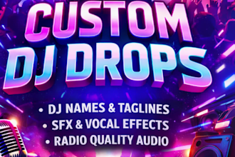 do custom dj drops,radio, dj tags, club drops in male, female, kid any accent