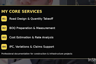quantity surveying, boq, cost estimation and road design