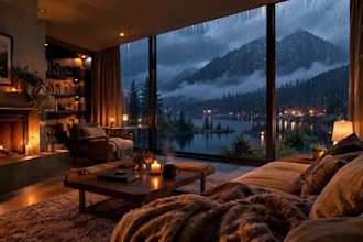 create cozy rain ambience, relaxing video for youtube with natural sound