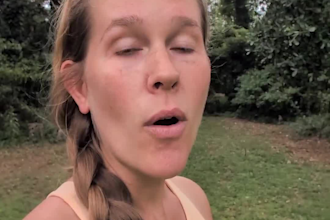 create a millennial female ugc video walking outside