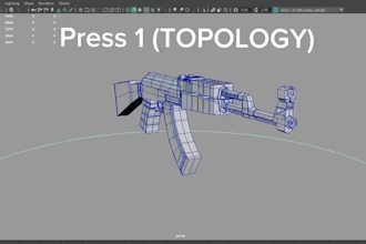 design a low poly 3d rifle with clean topology
