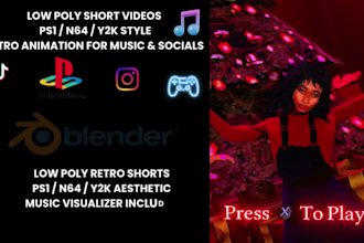 retro ps1, ps2, y2k, xbox, n64 characters, low poly short videos, ps1 animation
