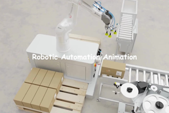 do 3d industrial automated robotic automation palletizing conveyor system layout