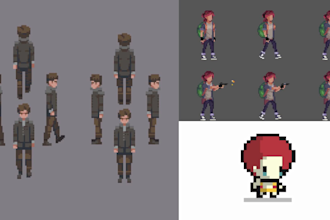 pixel character design pixel animation top down, isometric pixel art sprite