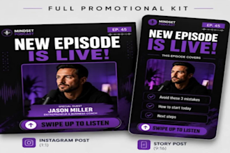 design modern podcast cover art and audiogram promo graphics
