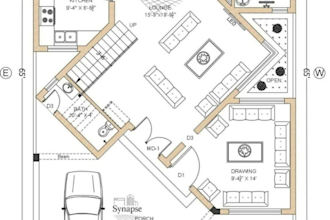 design a modern 2d villa floor plan in autocad with PDF