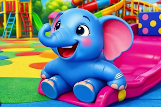 create a 3d animation crossing fountain cartoon for kids