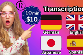 transcribe video or audio in english, spanish, german, or japanese