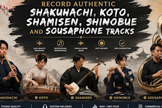 record authentic shakuhachi, koto, shamisen, shinobue and sousaphone tracks