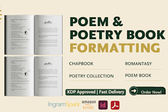 design and format poetry book, chapbook or collection, romantasy novel for KDP