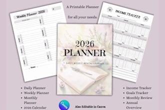 canva 2026 planner yearly planner monthly planner weekly planner goal tracker