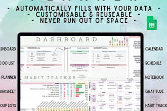 create custom grading sheet, lesson tracker, teacher planner, class schedule
