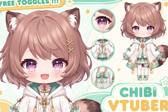 draw and rig cute chibi vtuber model in live2d anime for vtube studio stream