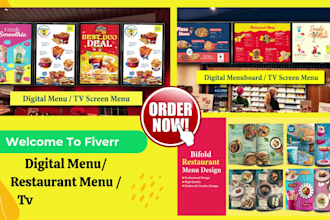 design a digital menu, TV screen menu, or restaurant menu