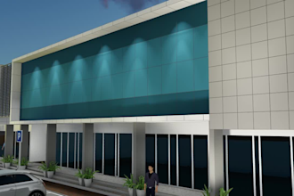do modern architectural 3d house commercial render interior, exterior facade