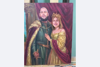 paint oil couple portrait, wedding portrait, anniversary gift on canvas