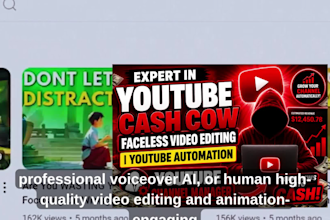 be faceless video editor, cash cow, youtub automation, faceless channel manager