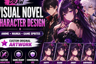 draw visual novel game artcharacters design manga anime sprites