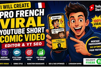 create pro french viral youtube short, comic video editor yt channel video seo
