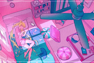design and animate a seamless lofi gif loop illustration, 2d cartoon animation