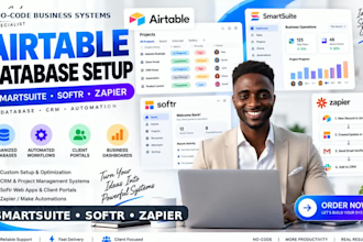 setup airtable database, smartsuite, softr webapp, zapier integration