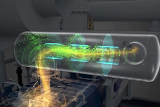 create 3d rotary screw compressor compression process animation