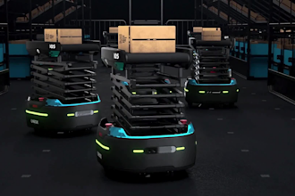 3d industrial animation for smart logistics, agv robot, warehouse automation