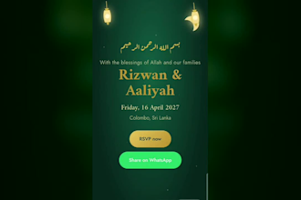 create a digital wedding invitation website with rsvp and whatsapp share