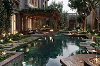 do landscape design ,backyard ,fireplace ,pool and patio design in modern trends