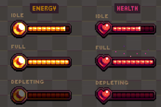 design pixel art game UI, hud, gui assets, health bars, frames and  interface