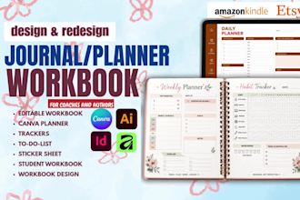 editable canva workbook design, workbook redesign canva journal ebook design kdp