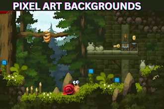 pixel art environment, tileset, background, scene with parallax and animation
